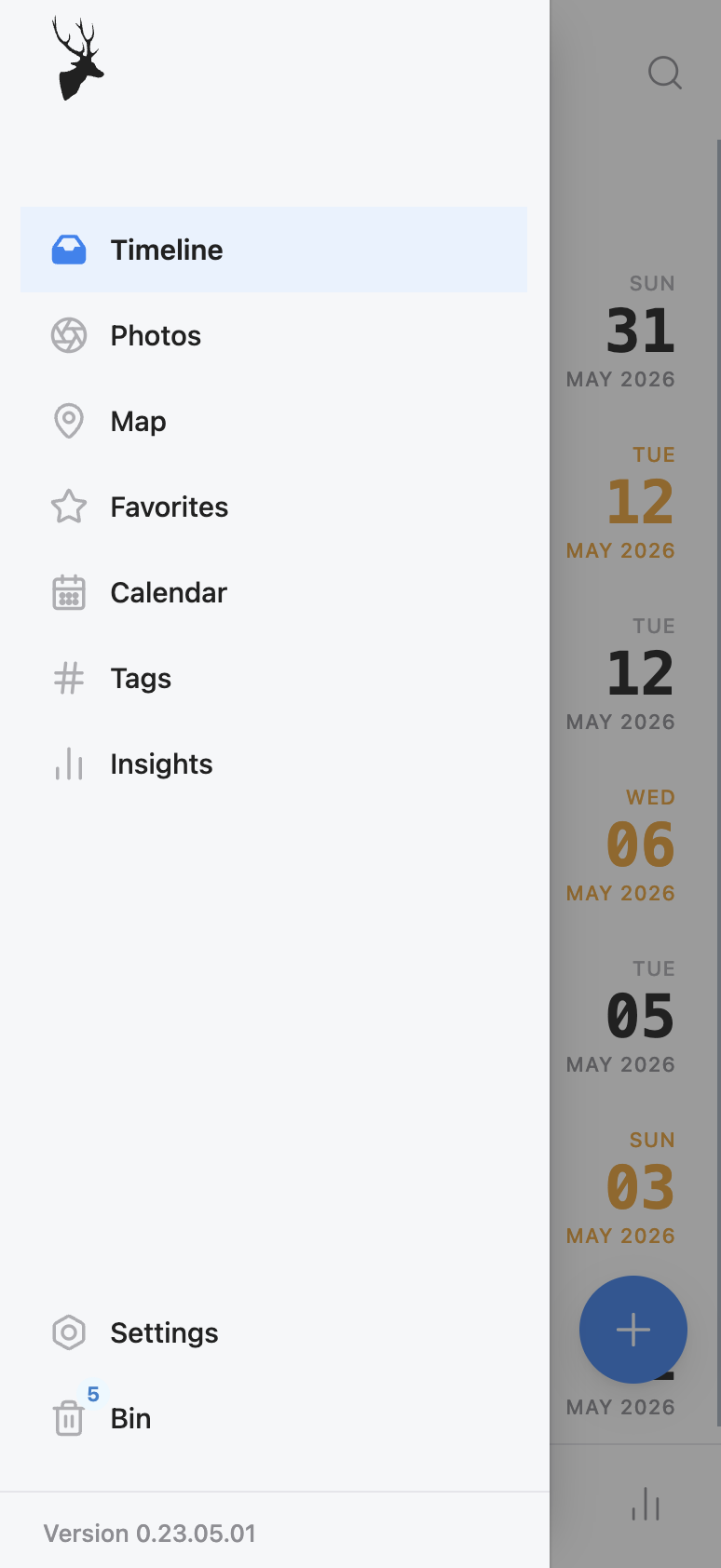 glimpses on Android, sidebar menu