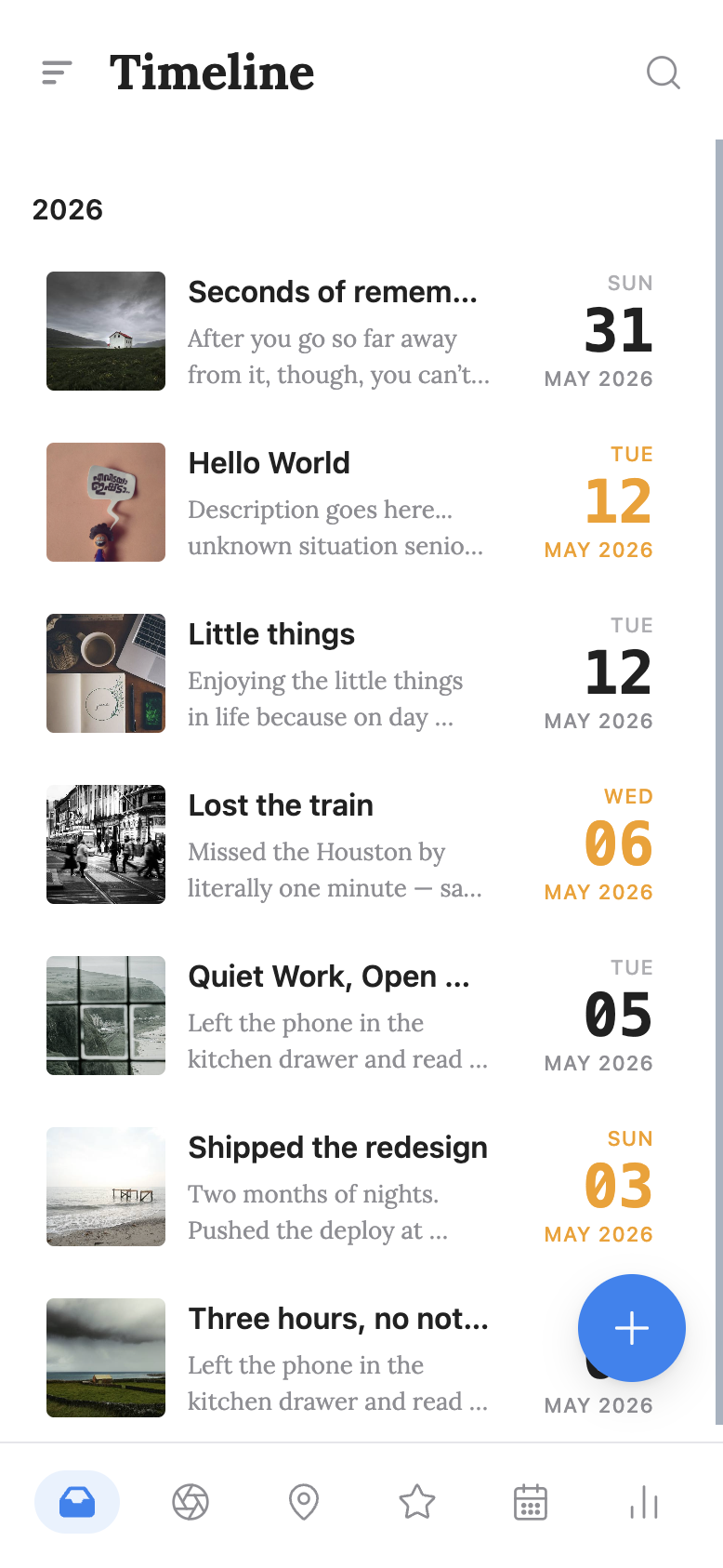 glimpses on iPhone, Timeline